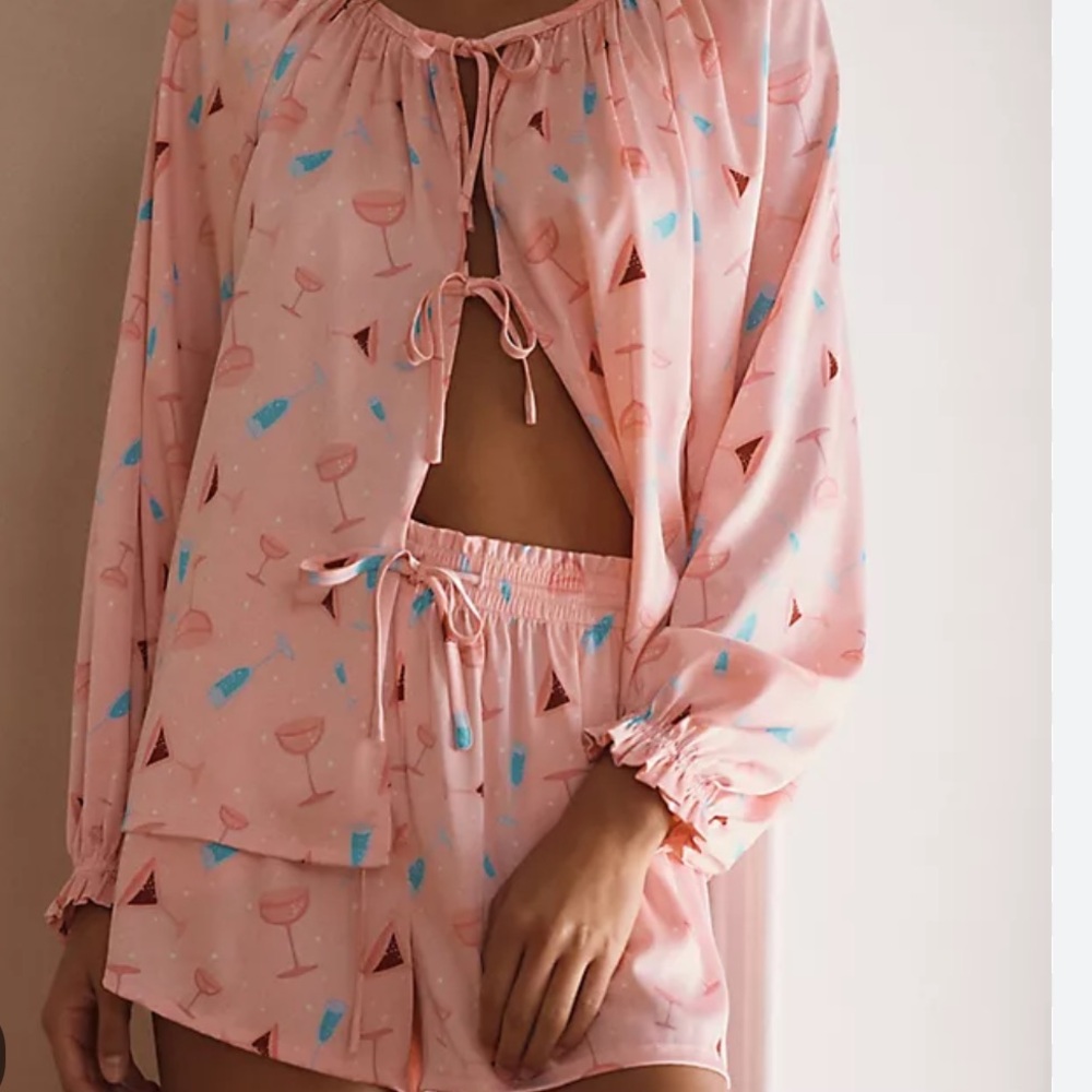 Anthropologie Beach Riot Pink Cocktail Brianne Top & Brixy Shorts Pajama Set XS